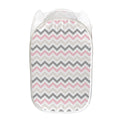 Pink White And Grey Chevron Print Mesh Laundry Hamper