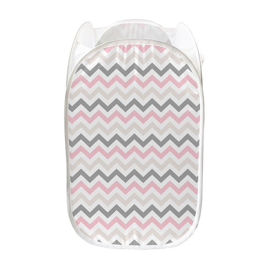 Pink White And Grey Chevron Print Mesh Laundry Hamper