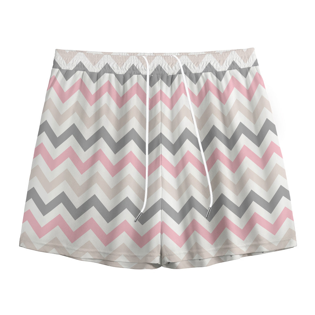 Pink White And Grey Chevron Print Mesh Shorts