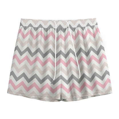 Pink White And Grey Chevron Print Mesh Shorts