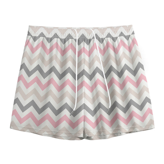 Pink White And Grey Chevron Print Mesh Shorts