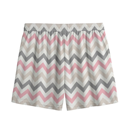 Pink White And Grey Chevron Print Mesh Shorts