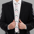 Pink White And Grey Chevron Print Necktie