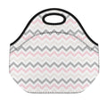 Pink White And Grey Chevron Print Neoprene Lunch Bag