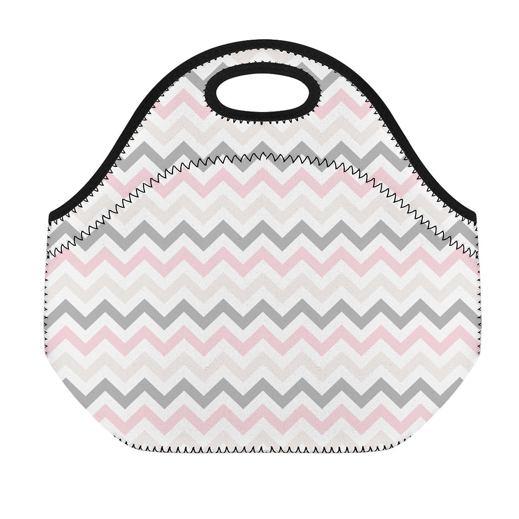Pink White And Grey Chevron Print Neoprene Lunch Bag