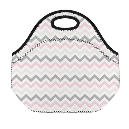 Pink White And Grey Chevron Print Neoprene Lunch Bag