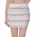 Pink White And Grey Chevron Print Pencil Mini Skirt