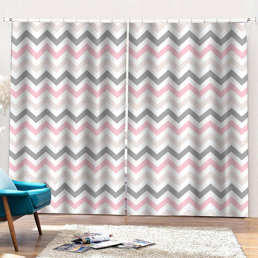 Pink White And Grey Chevron Print Pencil Pleat Curtains