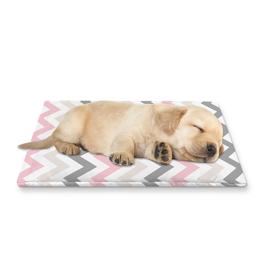 Pink White And Grey Chevron Print Pet Cooling Mat Cover