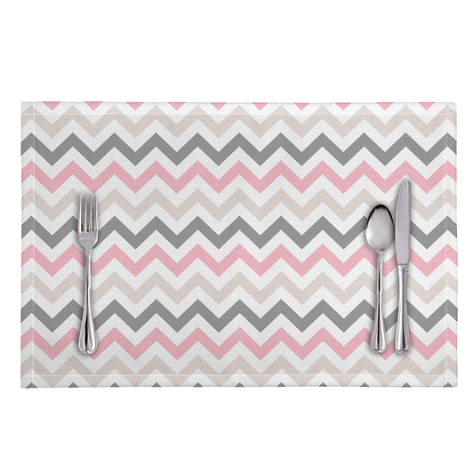Pink White And Grey Chevron Print Placemat