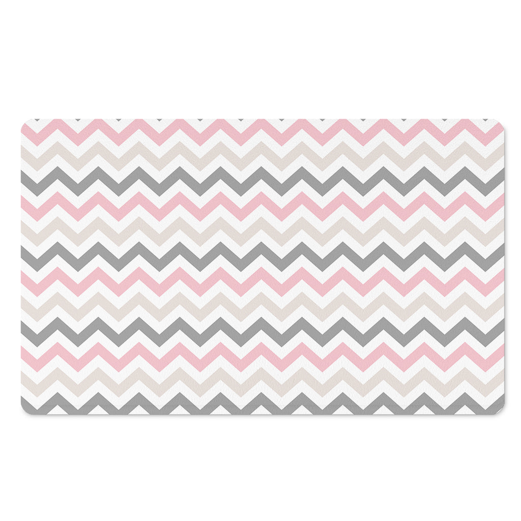 Pink White And Grey Chevron Print Polyester Doormat