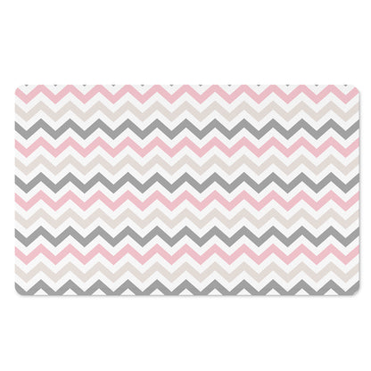 Pink White And Grey Chevron Print Polyester Doormat