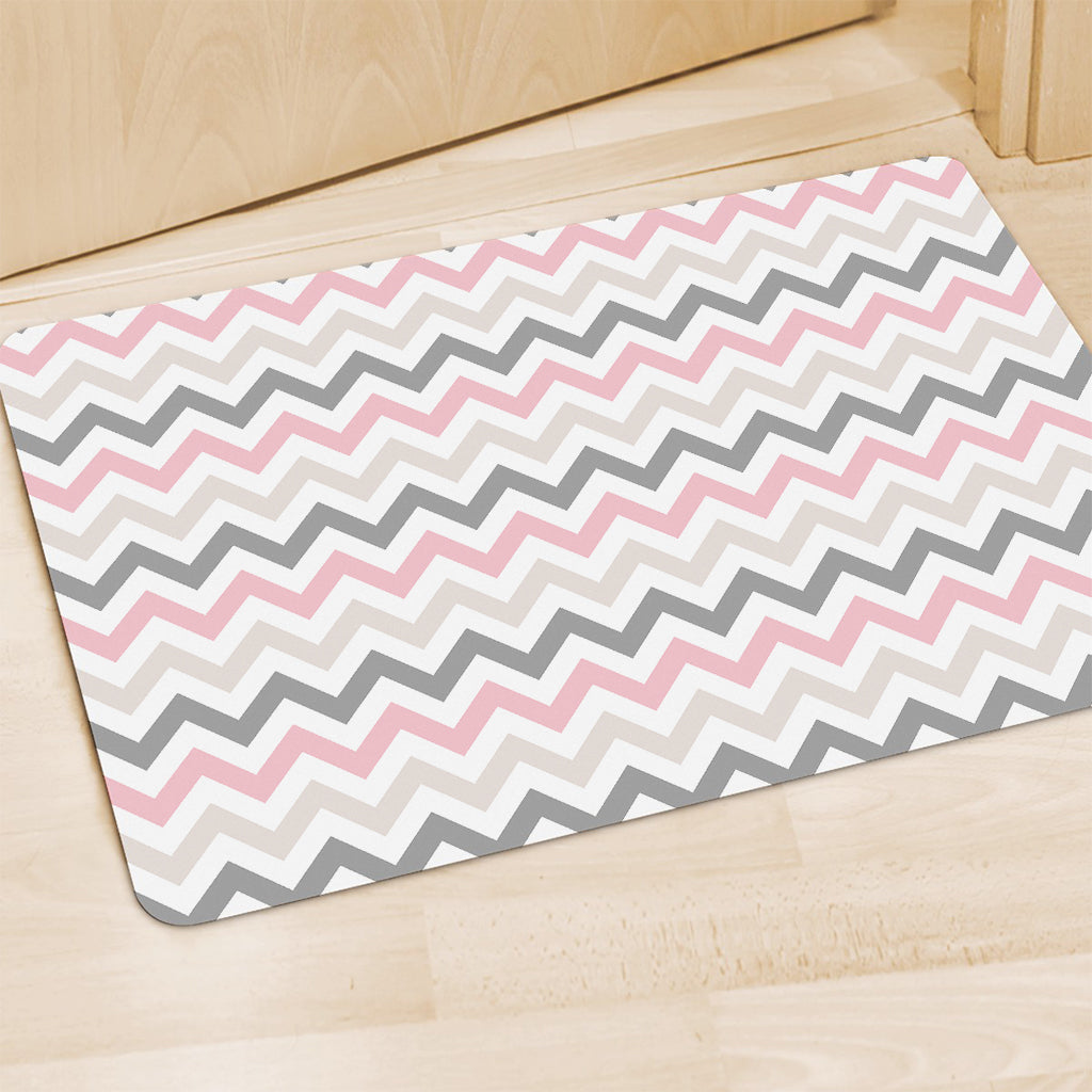 Pink White And Grey Chevron Print Polyester Doormat