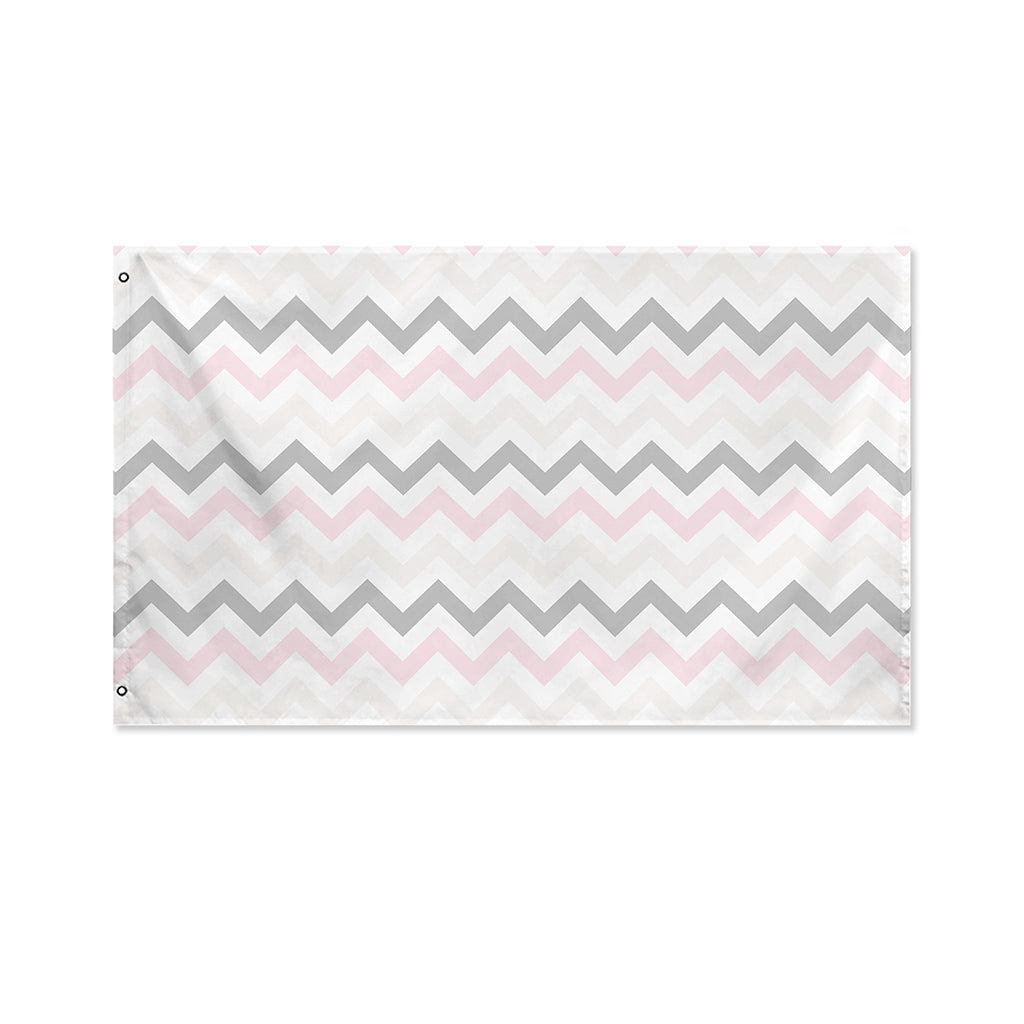 Pink White And Grey Chevron Print Polyester Flag