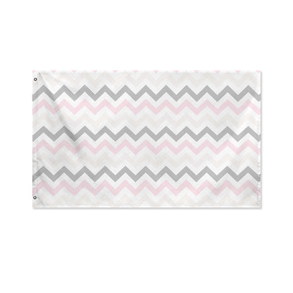 Pink White And Grey Chevron Print Polyester Flag