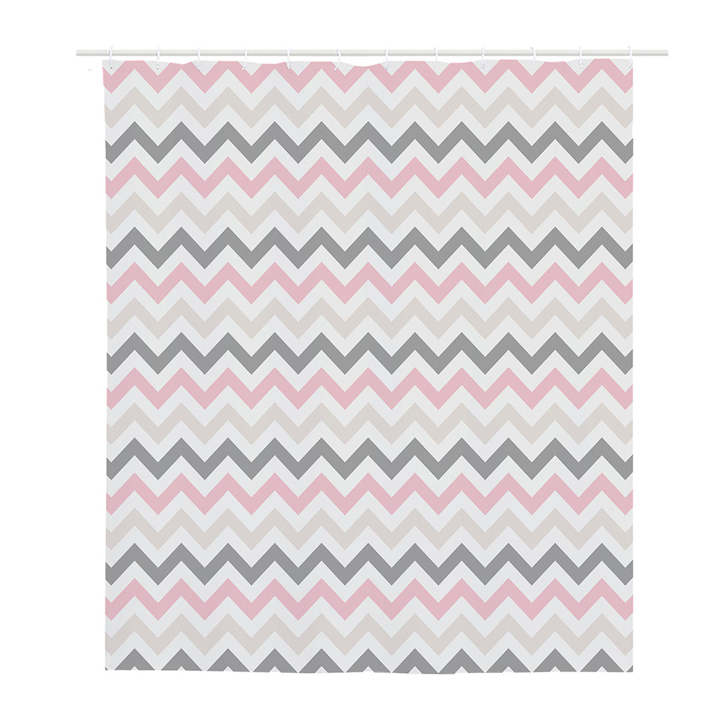 Pink White And Grey Chevron Print Polyester Shower Curtain