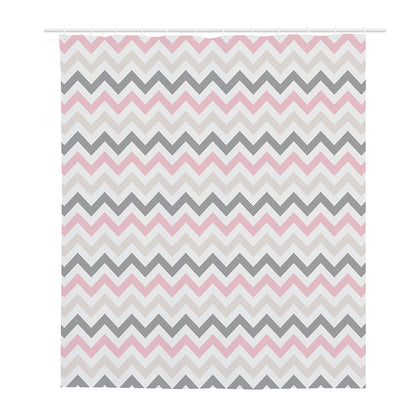 Pink White And Grey Chevron Print Polyester Shower Curtain