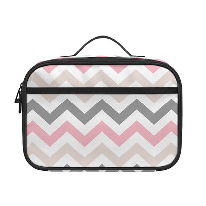 Pink White And Grey Chevron Print Portable Lunch Bag