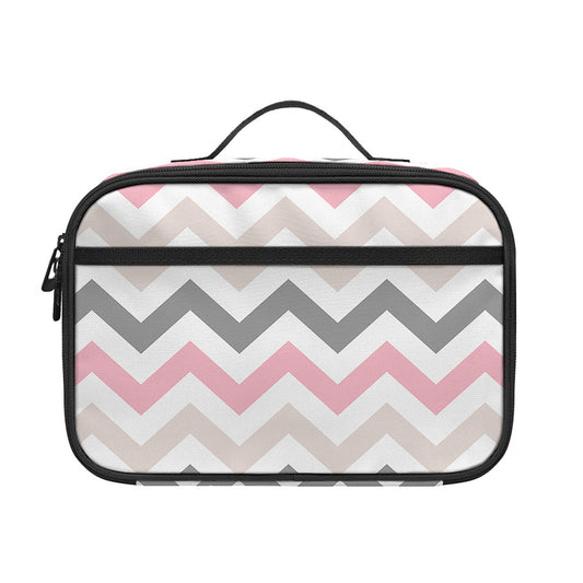 Pink White And Grey Chevron Print Portable Lunch Bag