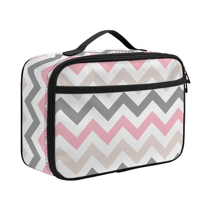 Pink White And Grey Chevron Print Portable Lunch Bag