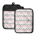 Pink White And Grey Chevron Print Pot Holders With Pocket