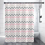 Pink White And Grey Chevron Print Premium Shower Curtain