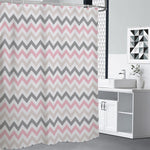 Pink White And Grey Chevron Print Premium Shower Curtain