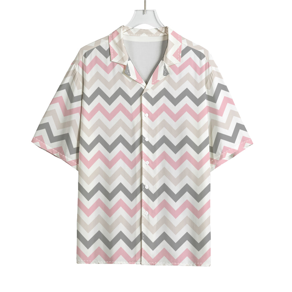 Pink White And Grey Chevron Print Rayon Hawaiian Shirt