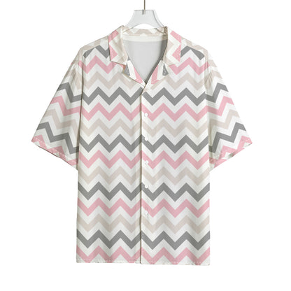 Pink White And Grey Chevron Print Rayon Hawaiian Shirt
