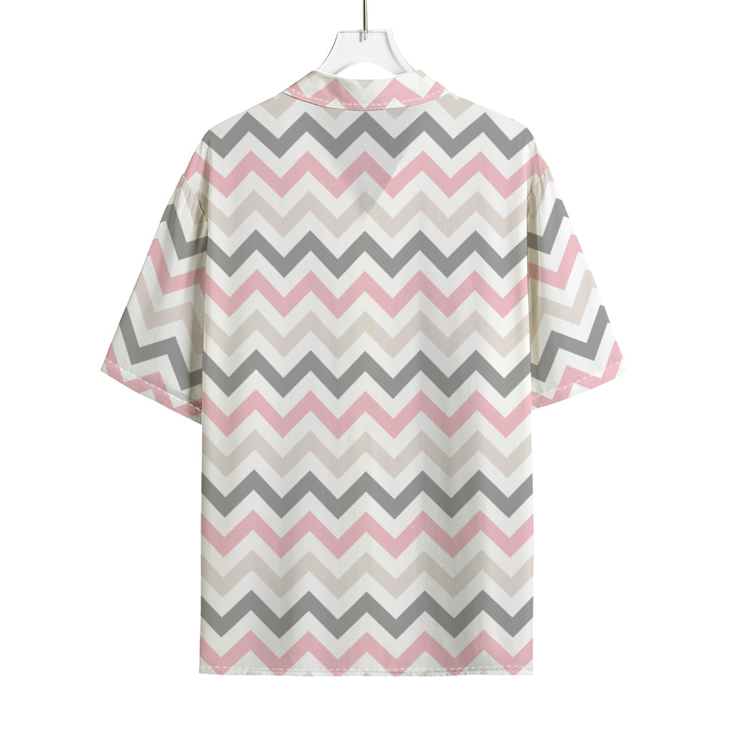 Pink White And Grey Chevron Print Rayon Hawaiian Shirt