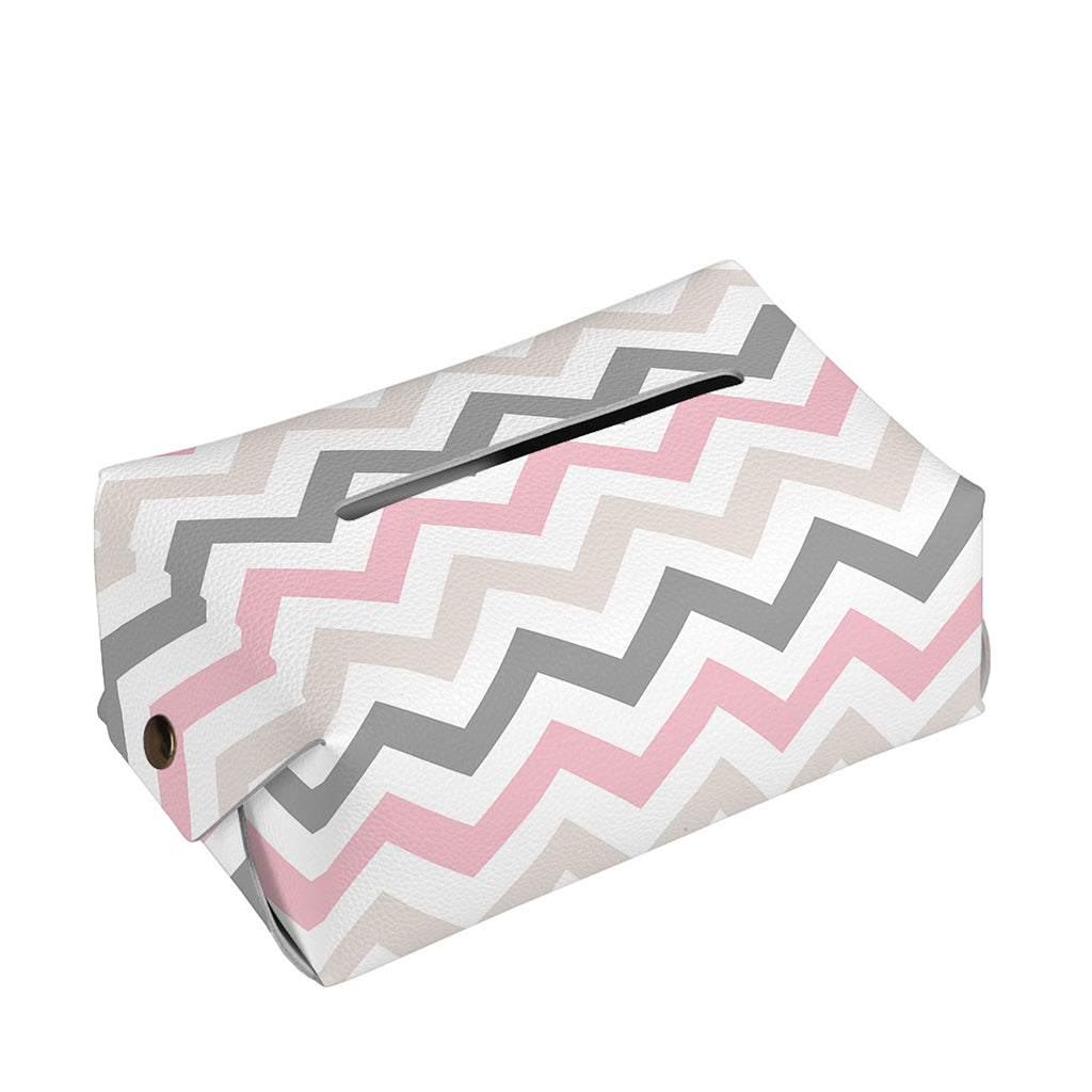Pink White And Grey Chevron Print Rectangle Tissue Box Cover