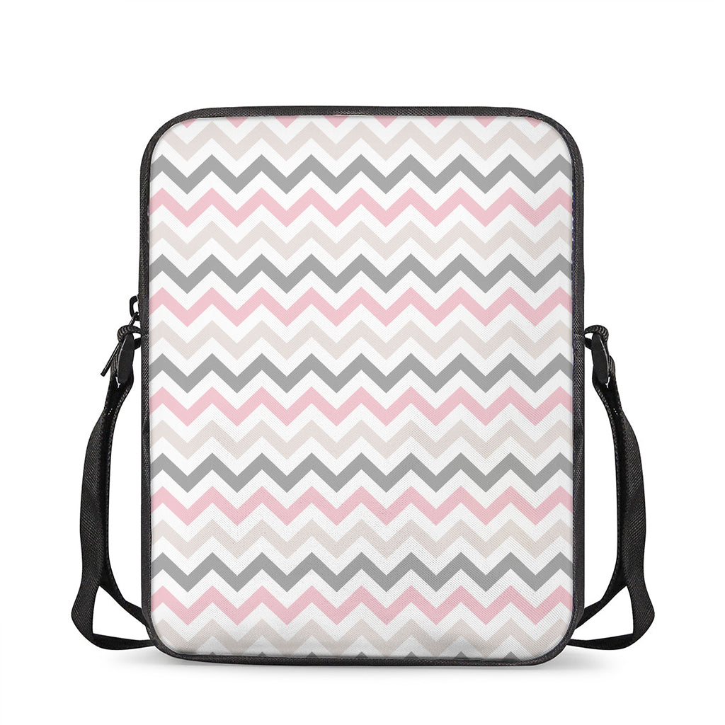 Pink White And Grey Chevron Print Rectangular Crossbody Bag