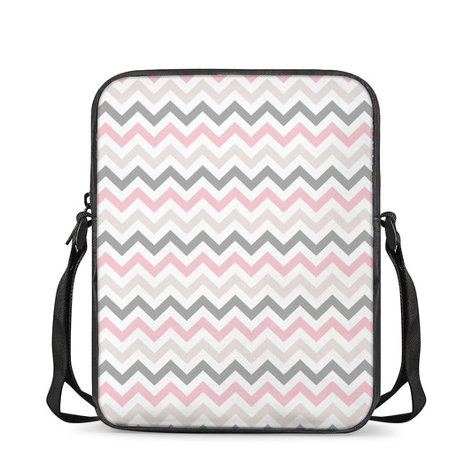 Pink White And Grey Chevron Print Rectangular Crossbody Bag