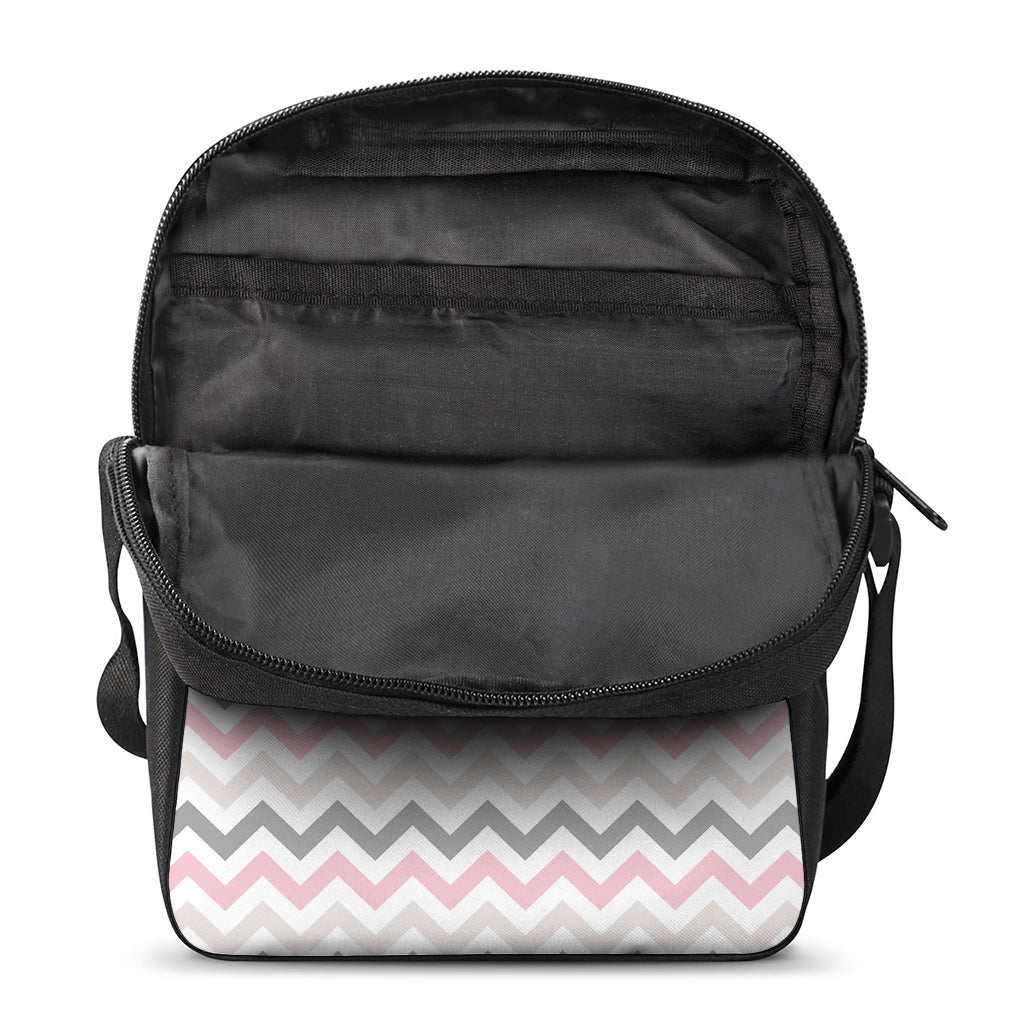 Pink White And Grey Chevron Print Rectangular Crossbody Bag