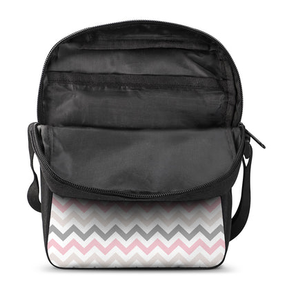 Pink White And Grey Chevron Print Rectangular Crossbody Bag