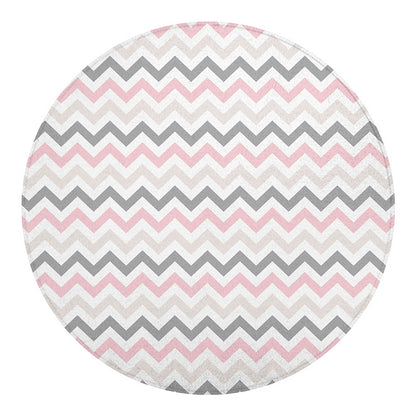 Pink White And Grey Chevron Print Round Blanket