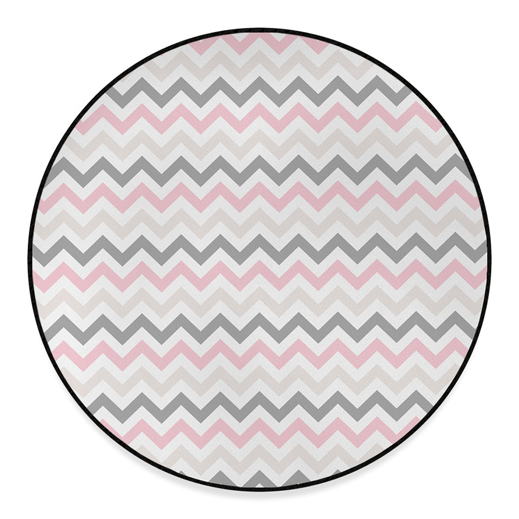 Pink White And Grey Chevron Print Round Floor Mat