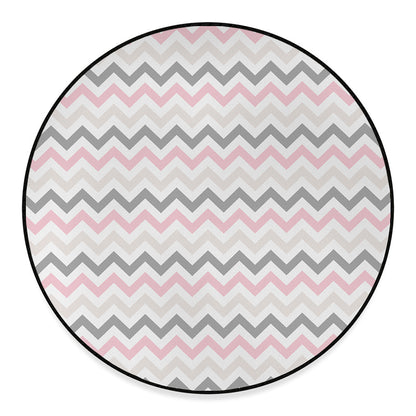 Pink White And Grey Chevron Print Round Floor Mat