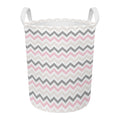 Pink White And Grey Chevron Print Round Laundry Basket