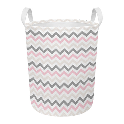 Pink White And Grey Chevron Print Round Laundry Basket