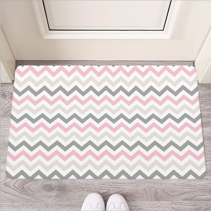 Pink White And Grey Chevron Print Rubber Doormat