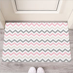 Pink White And Grey Chevron Print Rubber Doormat