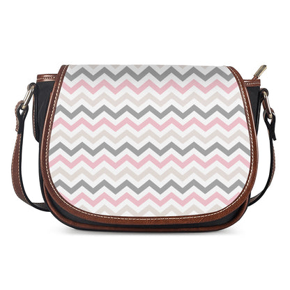 Pink White And Grey Chevron Print Saddle Bag