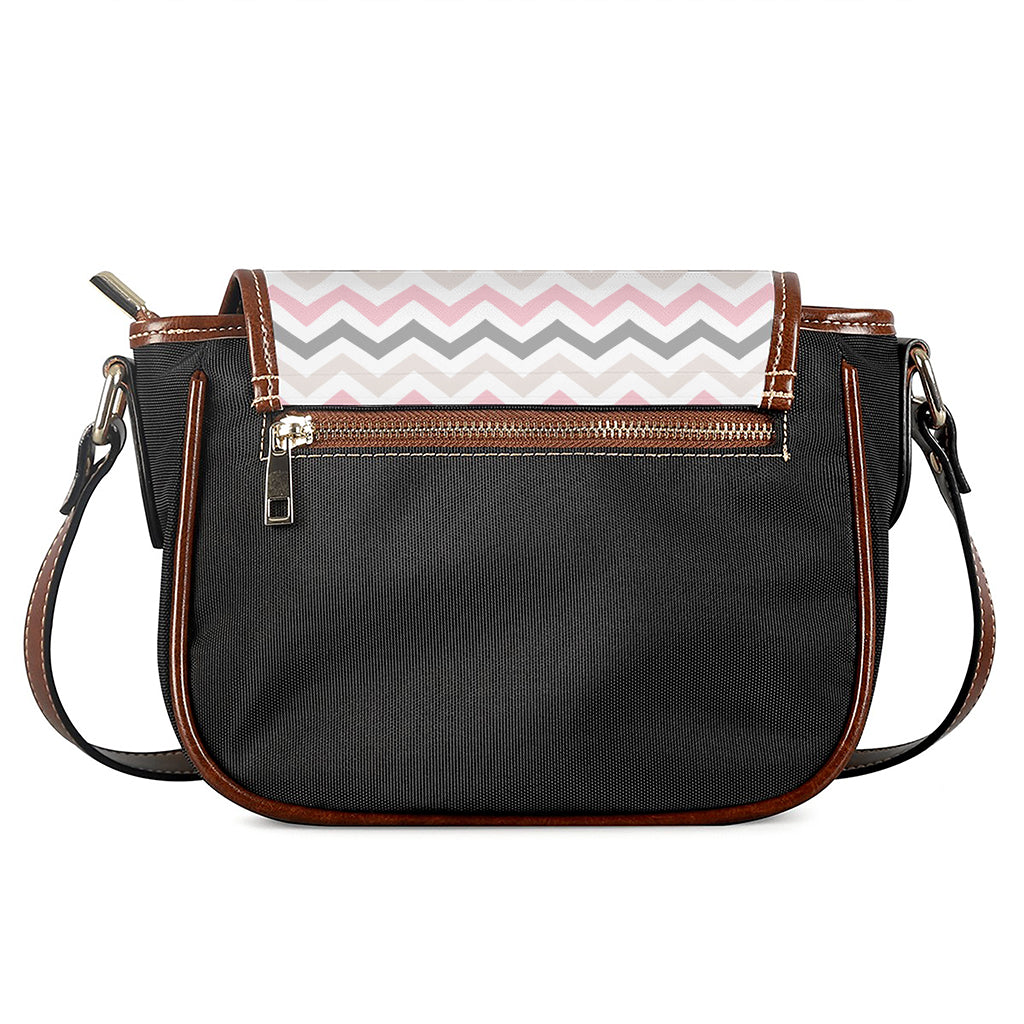 Pink White And Grey Chevron Print Saddle Bag