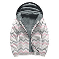 Pink White And Grey Chevron Print Sherpa Lined Zip Up Hoodie