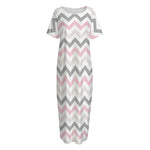 Pink White And Grey Chevron Print Short Sleeve Long Nightdress