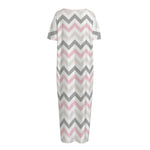 Pink White And Grey Chevron Print Short Sleeve Long Nightdress