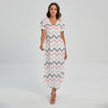 Pink White And Grey Chevron Print Short Sleeve Maxi Dress