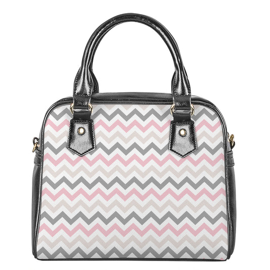 Pink White And Grey Chevron Print Shoulder Handbag