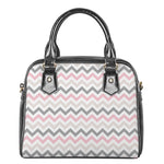 Pink White And Grey Chevron Print Shoulder Handbag